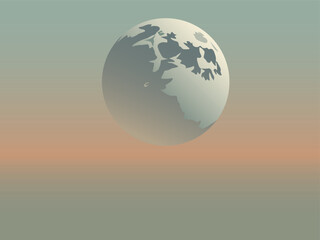 Color vector illustration of atmospheric landscape, sky filled with colors of dawn and fantastic fairy planet hanging in the atmosphere, For creating inspiring natural compositions