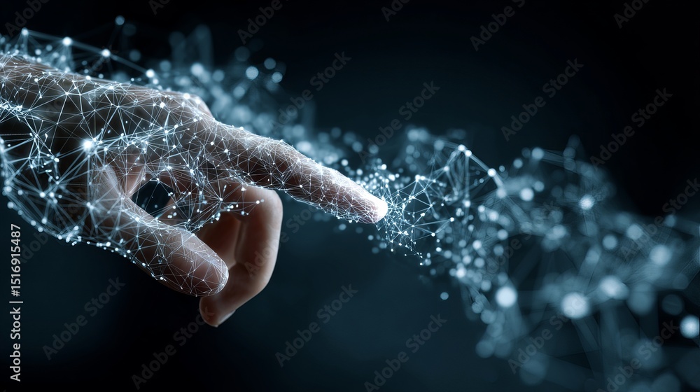 Poster abstract digital hand reaching futuristic network connection technology innovation digital art moder
