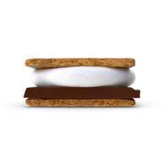 Classic S’more with Graham Crackers, Chocolate, and Marshmallow Isolated on Transparent Background