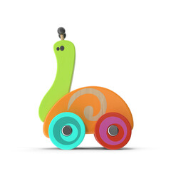 Colorful Wooden Snail Pull Toy Isolated on Transparent Background