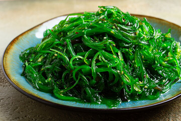 Chuka salad, made from fresh seaweed, with sesame dressing, no people,