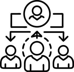 Organizational Structure and Team Hierarchy Vector Icon. Depicts a person at the top with others below. Editable line vector illustration.
