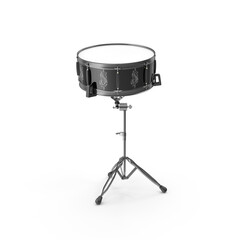 Black Snare Drum with Musical Notes on Stand Isolated on Transparent Background