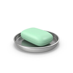 Green Bar Soap in Round Metal Dish Isolated on Transparent Background