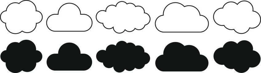 Set of Cartoon Cloud Speech Bubbles – Vector Illustration Icons of Blank Thought Balloons, Comic Style Design Elements for Message, Communication, Talk, and Web Use