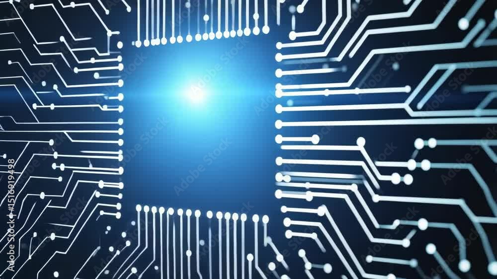 Poster finger touches glowing artificial intelligence circuit board interface for future technology concept