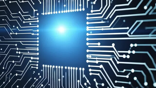 Finger touches glowing artificial intelligence circuit board interface for future technology concept and digital networking connection system