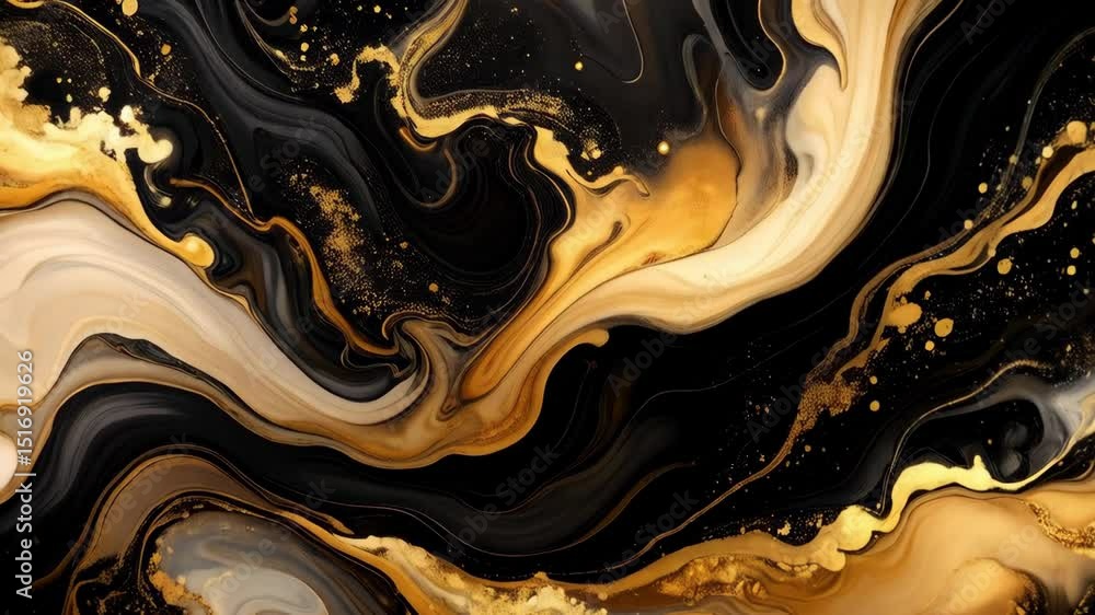 Poster swirling golden and dark fluid art abstract background creates elegant movement and mesmerizing patt