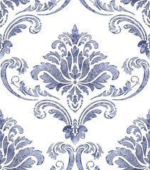 Watercolor damask seamless pattern element. Vintage classical old fashioned damask ornament, seamless texture for wallpapers, textile.