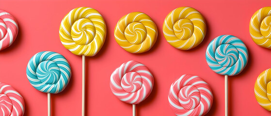 Colorful Lollipops On Red Background