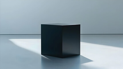 Blank Black Cube Display Stand in Modern Studio