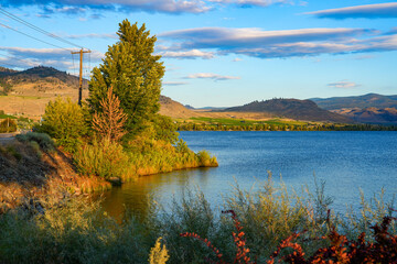 Veterans Park on the shores of Osoyoos Lake in Osoyoos in the south of the Okanagan Valley in British Columbia, Canada
