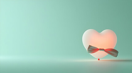 Soft Pink Heart With Ribbon On Mint Background