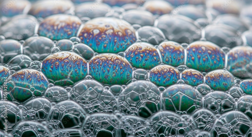 Poster close-up of colorful soap bubbles with intricate patterns