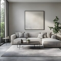 Modern Living Room with Large Window and Cozy Sofa in Light Color Scheme