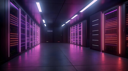 Futuristic Neon Server Room Corridor