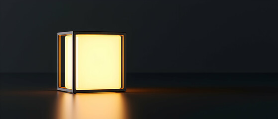 Illuminated Square Lamp With Warm Light On Dark Background