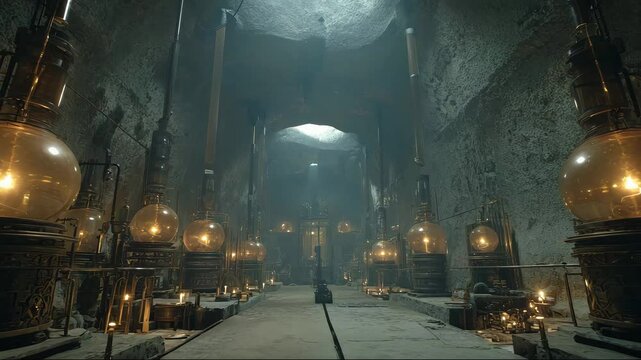 Alien lab glows with strange symbols and unknown structures. In this hidden place, alien energy flows silently. Alien technology radiates mystery, complexity and alien power