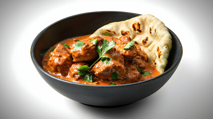 Chicken Curry With Naan Bread In Bowl