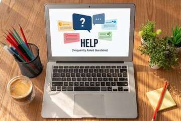Fototapeta premium Help screen on the website provide answer to FAQ frequently asked question snugly with knowledge information and solution by customer support