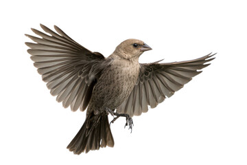 Naklejka premium Brown Bird in Flight Wings Spread Wide, High-Resolution Photo