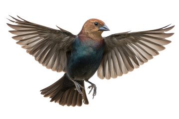 Obraz premium Brown-headed Cowbird in Flight Stunning Avian Photography