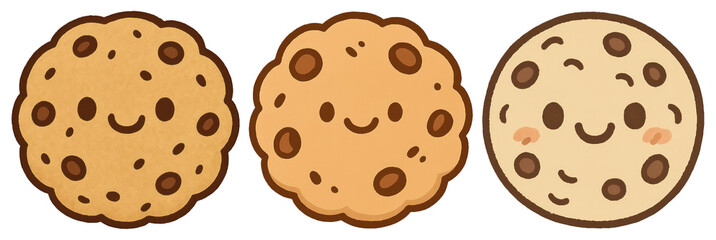 PNG Cute smiling cookie illustrations, element set on transparent background