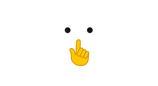 A minimalist illustration featuring two black dots above a yellow hand with raised index finger