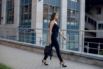 Modern business woman in the office with copy space