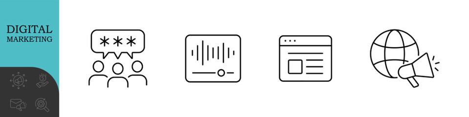 Digital Marketing Line Editable Icons set. Vector illustration in modern thin line style of advertisement related icons: online shop, content, streaming, and more