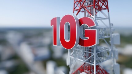 Advanced 10g cellular tower with red antenna for high-speed communication