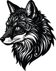Ornamental Fox Head Silhouette - Elegant Decorative Black Vector Design 
