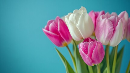 Fototapeta premium Vibrant Pink and White Tulips in a Vase