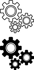 Mechanical Icons. Black and White Vector Illustration. Made or Machine Operated. Gear. Concept Engineering