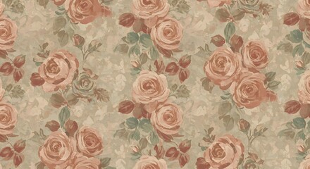 Seamless vintage floral pattern with faded roses and muted colors perfect for romantic and nostalgic backgrounds