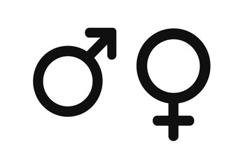 Male and female gender symbols vector illustration. Mars and Venus icons representing man and woman. Black isolated pictograms for sex, gender identity, equality, and relationship concepts.