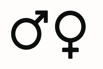 Vector illustration of male and female gender symbols. Man and woman sex icon set. Black silhouette design elements for equality, diversity, identity, relationship concepts.