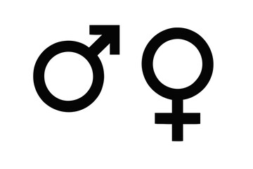 Male and female gender symbols vector illustration. Black isolated icons for man and woman. Sex, equality, identity, relationship, human, heterosexual concept. Mars and Venus signs design.