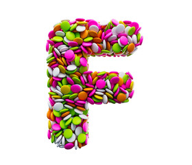 Colorful sugar beans F isolated on white background. 3d illustration