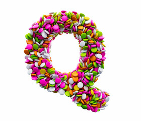 Colorful sugar beans Q isolated on white background. 3d illustration