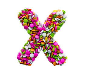 Colorful sugar beans X isolated on white background. 3d illustration