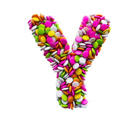 Colorful sugar beans Y isolated on white background. 3d illustration