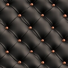 Fototapeta premium Luxurious black tufted faux leather texture with a classic quilted pattern and prominent copper buttons. This seamless background is perfect for elegant furniture, upholstery, or design projects.