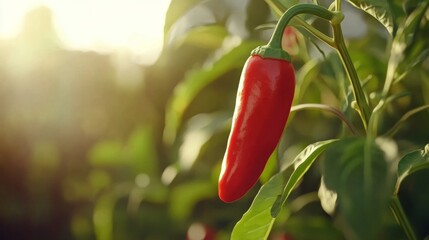 Chili Pepper Growing in Garden Sunlight
