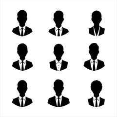 Businessman Profile Vector Silhouettes Set for Corporate Design Themes Isolated on White Background
