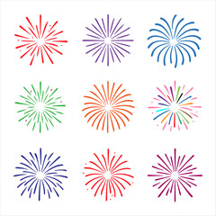 Colorful Vector Firework Burst Silhouettes for Celebrations and Festivities Isolated on White Background