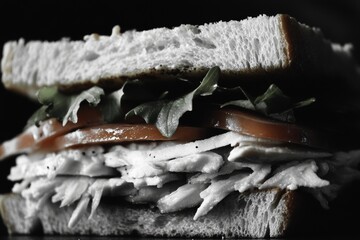 A sandwich with lettuce, tomato, and chicken
