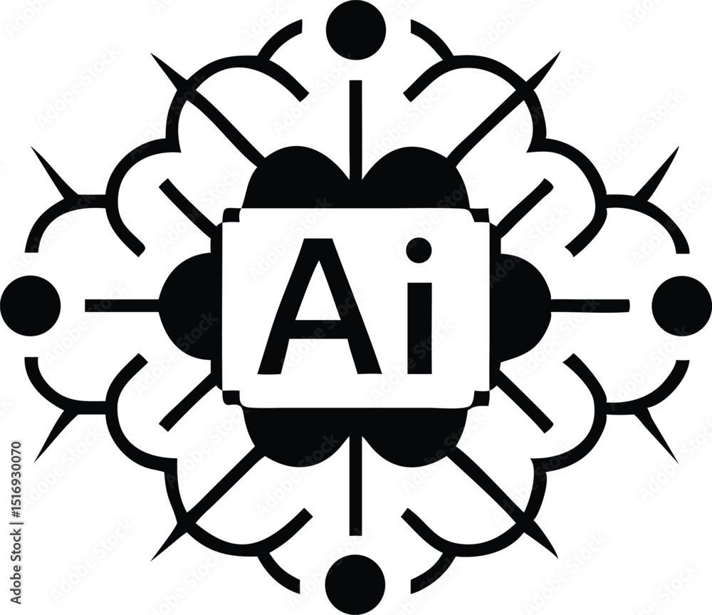 Poster simple artificial intelligence ai concept icon with modern technological design