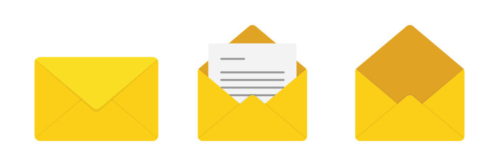 Set of Envelope icon with yellow color. Mail envelope, Envelope post delivery symbol.