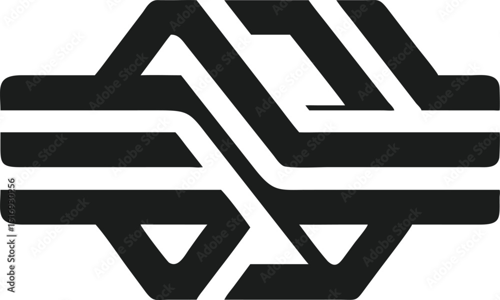 Poster modern abstract tech logo design in black with overlapping lines and shapes